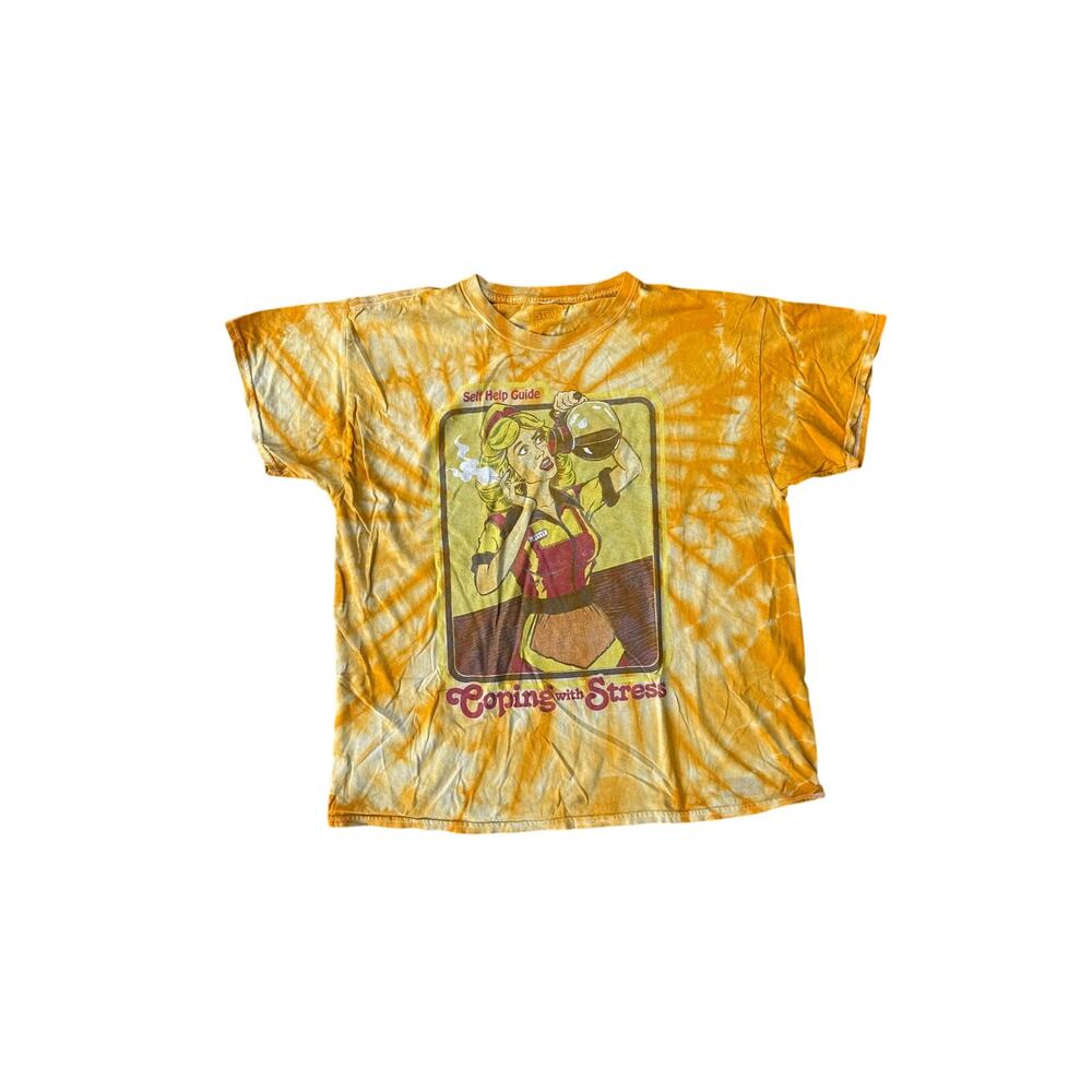 Steven Rhodes Coping With Stress Tie Dye Graphic T Shirt Orange Retro Occult
